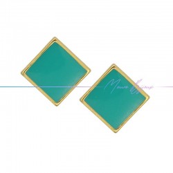 Perni orecchini in Ottone base Oro Forma Rombo Smaltati Turchese