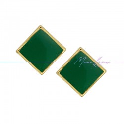 Earring enameled in Brass Gold Rhombus Green Earring enameled in Brass Gold Rhombus Green
