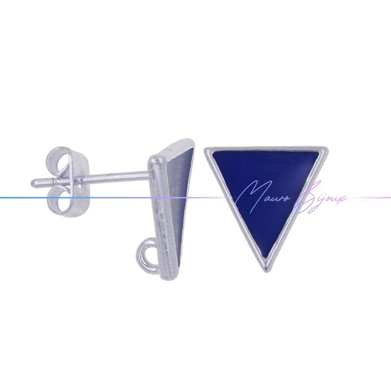Perni orecchini in Ottone base Argento Forma Triangolo Smaltati Blu