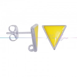 Earring enameled in Brass Silver Triangle Yellow