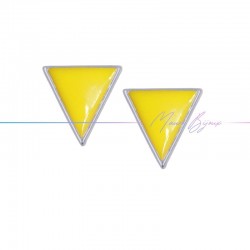 Earring enameled in Brass Silver Triangle Yellow