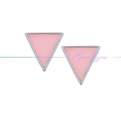 Earring enameled in Brass Silver Triangle Pink