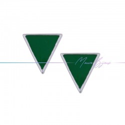 Earring enameled in Brass Silver Triangle Green