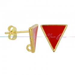 Perni orecchini in Ottone base Oro Forma Triangolo Smaltati Rosso
