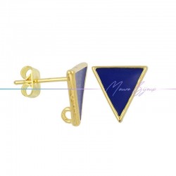 Perni orecchini in Ottone base Oro Forma Triangolo Smaltati Blu