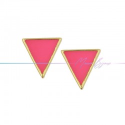 Earring enameled in Brass Gold Triangle Fuchsia