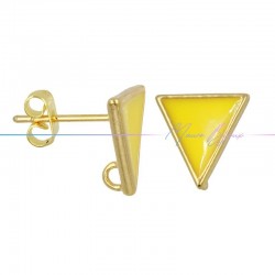 Earring enameled in Brass Gold Triangle Yellow