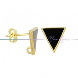 Earring enameled in Brass Gold Triangle Black