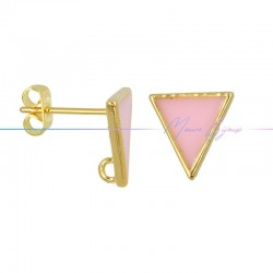 Earring enameled in Brass Gold Triangle Pink
