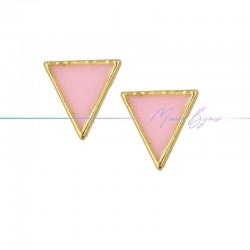 Earring enameled in Brass Gold Triangle Pink