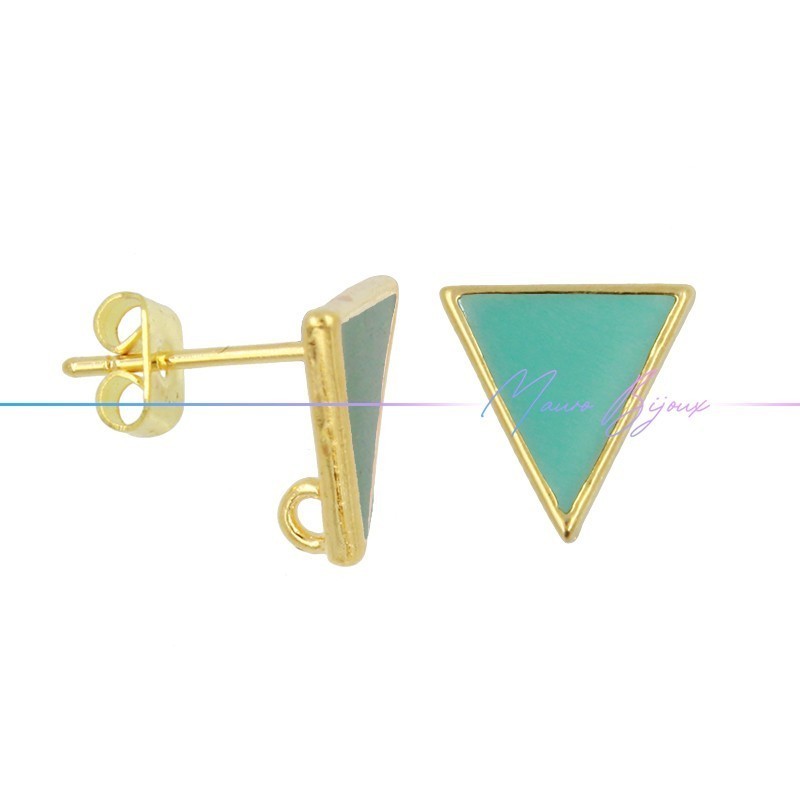 Earring enameled in Brass Gold Triangle Turquoise