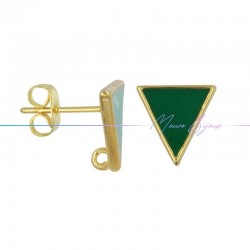 Earring enameled in Brass Gold Triangle Green
