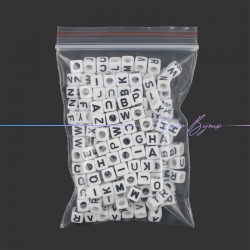 Plastic Round Letter Beads Cube Mix 6mm White/Black