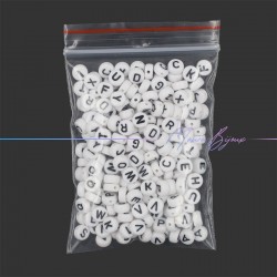 Plastic Round Letter Beads Round Mix 6mm White/Black
