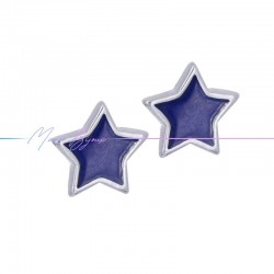 Earring enameled in Brass Silver Star Blue