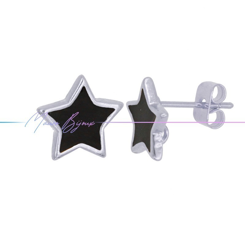 Earring enameled in Brass Silver Star Black