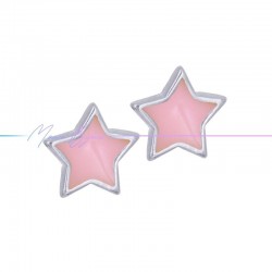 Earring enameled in Brass Silver Star Pink
