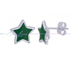 Earring enameled in Brass Silver Star Green