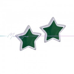 Earring enameled in Brass Silver Star Green