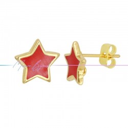 Earring enameled in Brass Gold Star Red