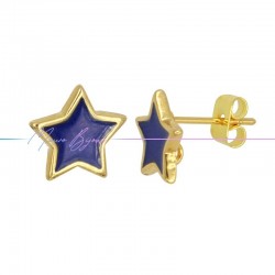 Earring enameled in Brass Gold Star Blue