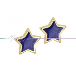Perni orecchini in Ottone base Oro Forma Stella Smaltati Blu