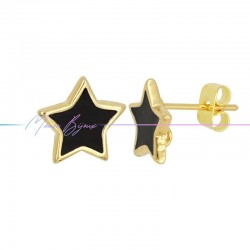 Earring enameled in Brass Gold Star Black