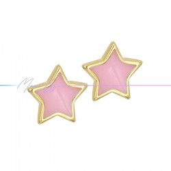 Earring enameled in Brass Gold Star Pink