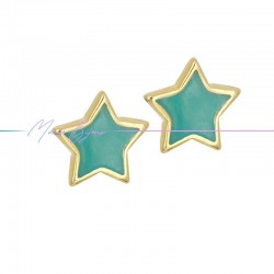 Earring enameled in Brass Gold Star Turquoise