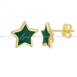 Earring enameled in Brass Gold Star Green