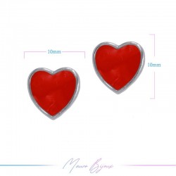 Perni orecchini in Ottone base Argento Forma Cuore Smaltati Rosso