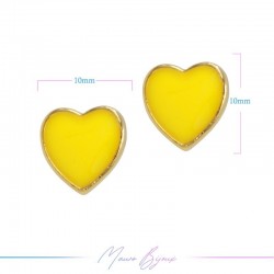 Earring enameled in Brass Gold Heart Yellow
