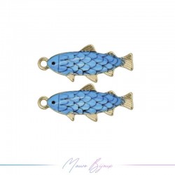 Charms Brass Enamelled Blue Fish 27x11mm