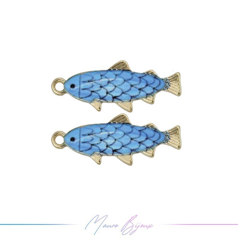 Charms Brass Enamelled Blue Fish 27x11mm