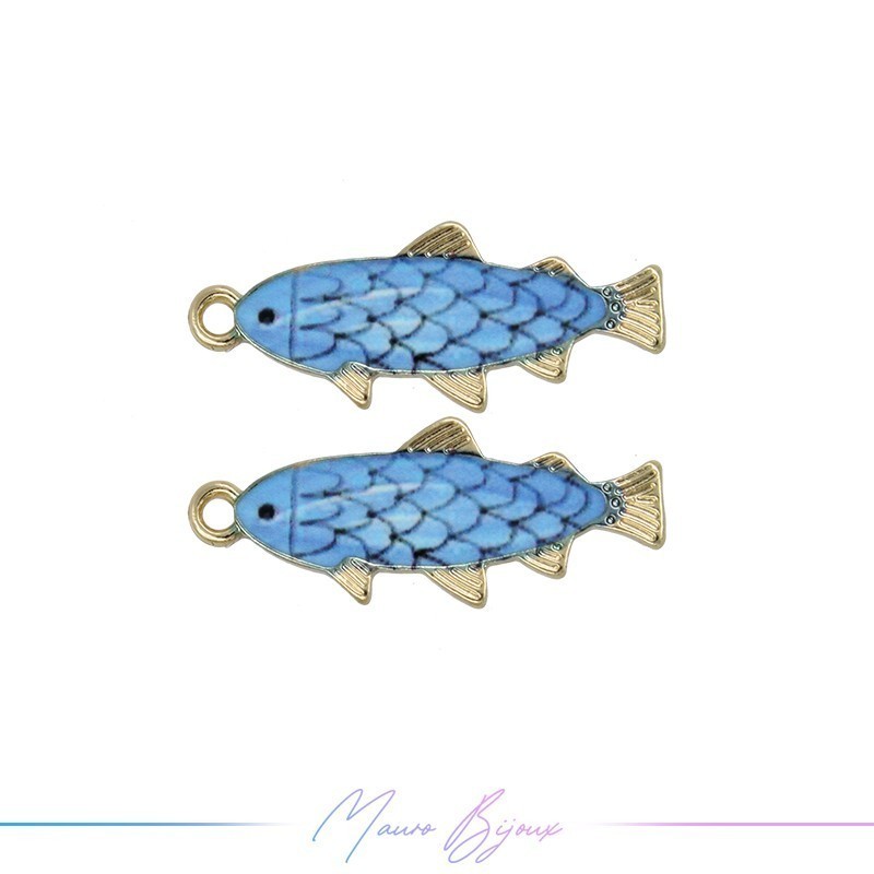 Charms Brass Enamelled Blue Fish 27x11mm Charms Brass Enamelled Blue Fish 27x11mm