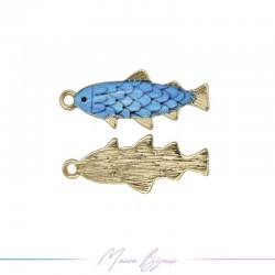 Ciondoli in Ottone Smaltati Pesce Blu 27x11mm