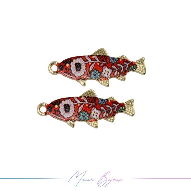 Ciondoli in Ottone Smaltati Pesce Rosso 27x11mm