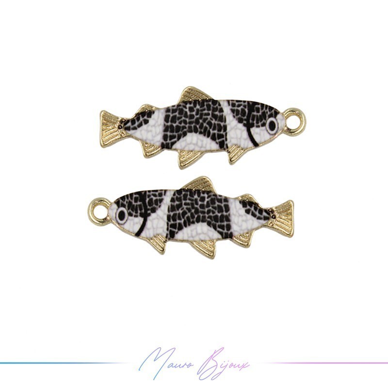 Ciondoli in Ottone Smaltati Pesce Nero 27x11mm