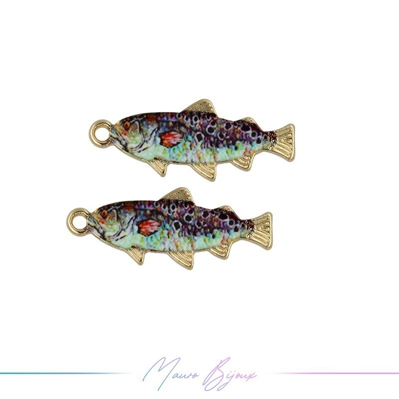 Charms Brass Enamelled Green Fish 27x11mm