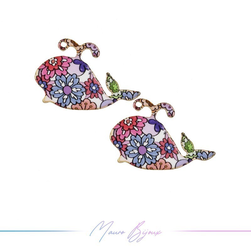 Ciondoli in Ottone Smaltati Balena Rosa 24x16mm
