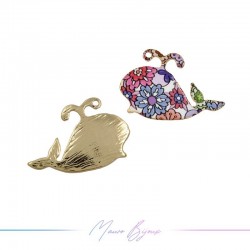 Charms Brass Enamelled Pink Whale 24x16mm