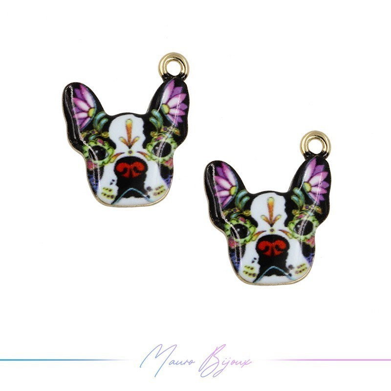 Dog Charms Enamelled Brass Pendant Multicolor 16x18.5mm
