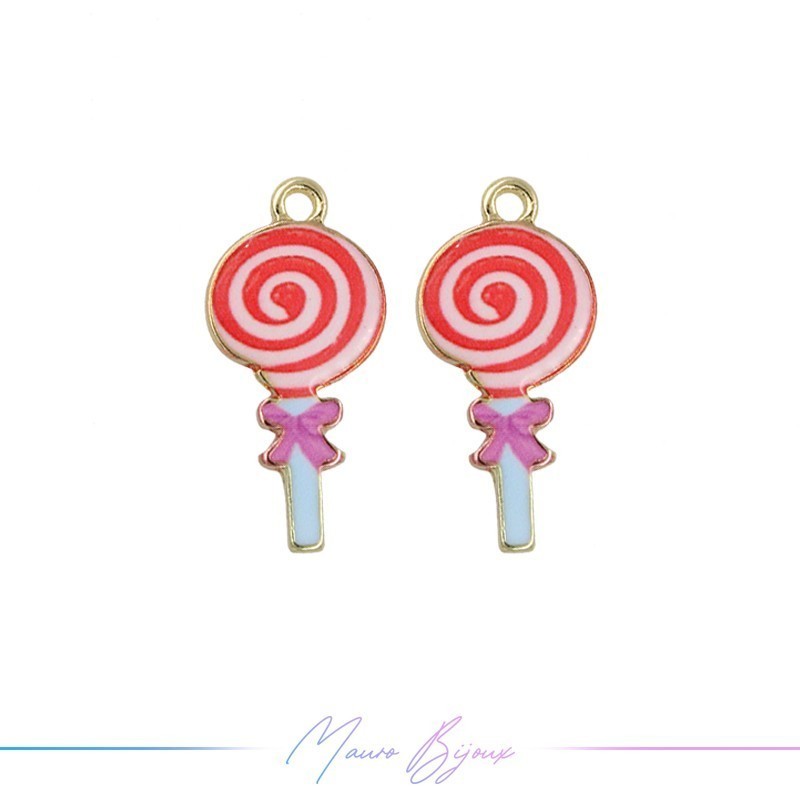 Ciondoli in Ottone Smaltati Lollipop Rosa 11x23mm