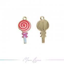 Lollipop Charms Enamelled Brass Pendant Pink 11x23mm