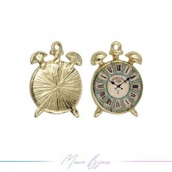 Clock Charms Enamelled Brass Pendant Green 24.3x17.2mm