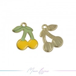 Yellow Cherry Charms Enamelled Brass Pendant 13x17mm