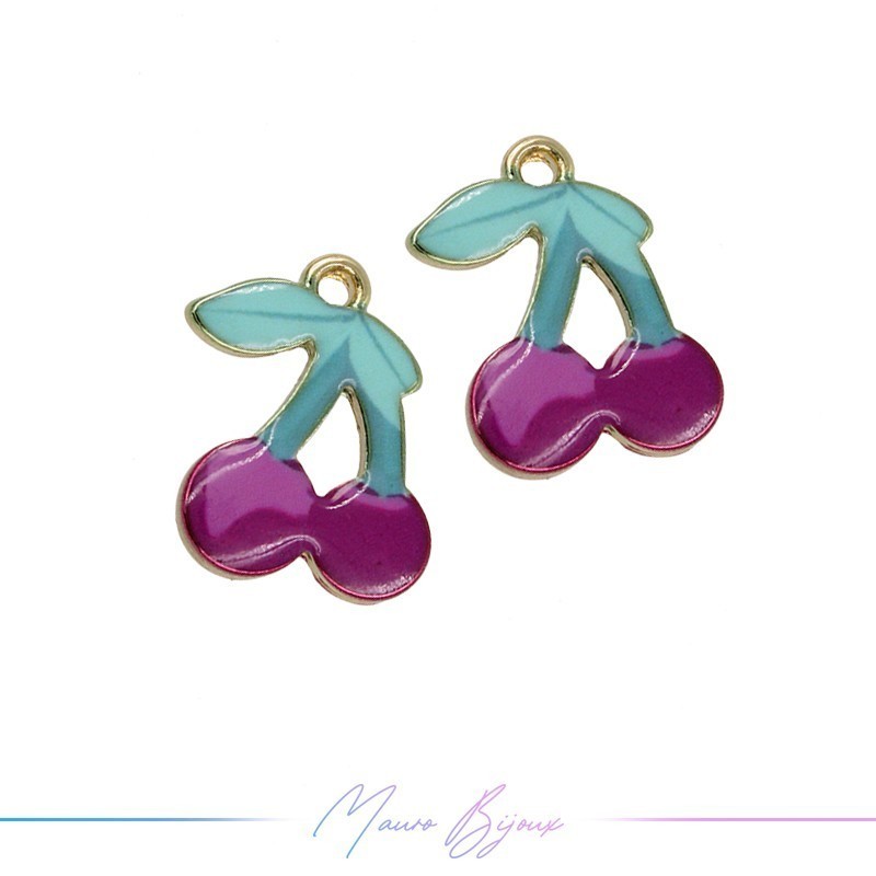 Violet Cherry Charms Enamelled Brass Pendant 13x17mm