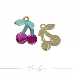 Violet Cherry Charms Enamelled Brass Pendant 13x17mm