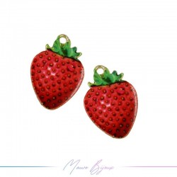 Strawberry Charms Enamelled Brass Pendant 15x22mm