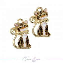 Brown Cat D Charms Enamelled Brass Pendant 12.8x20.8mm